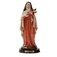 ABZ Brand Saint Thérèse of Lisieux The Little Flower of Jesus St.Theresa Catholic Resin Statue with Wood Base Sculpture