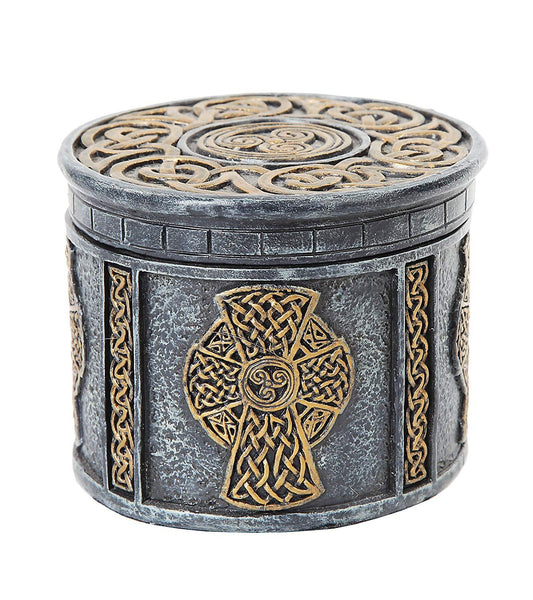 PTC 4.13 Inch Engraved Celtic Cross Circular Jewelry/Trinket Box Figurine