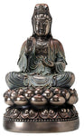 Bronze Metal Colored Sitting Kuan Yin on Lotus Figurine Display