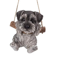 Pacific Giftware Realistic Mini Schnauzer Puppy Hanging from Branch Rope Hanger Statue