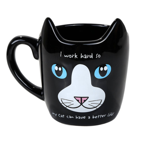 Adorable Pet Puppy Cat Tea Cup Mug Drinkware (I work hard so my cat can have a better life!)