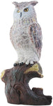 9 Inch Brown and White Owl Sitting on Dark Brown Tree Stump