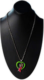 Masada Jewelry, Green Enamel Heart Fairy with 4 Lavender Gems, Pendant, on 24 Inch Chain Necklace