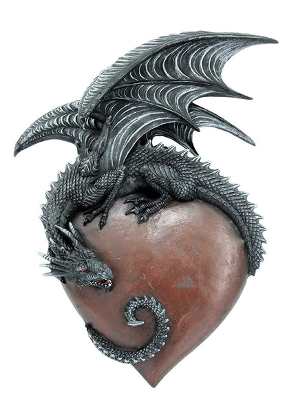 PTC 12 Inch Medieval Dragon on Large Heart Resin Statue Figurine