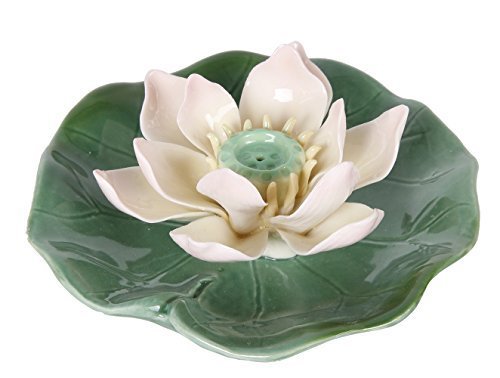 Pacific Giftware Meditation Use Auspicious Lotus Shape Porcelain Stick or Cone Incense Burner Holder Infuser