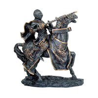Medieval Calvary Knight on Battle Horse Ready for Jousting Pewter Gray