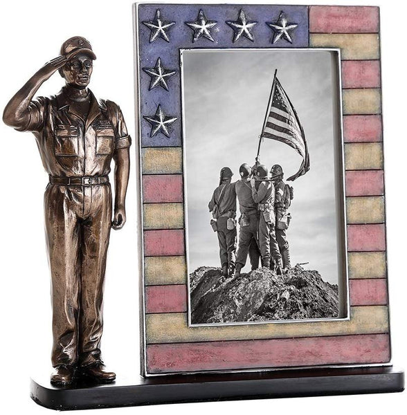 Pacific Giftware US Coast Guard Cold Cast Bronze Coast Guard Salute Stars and Stripes Honoring America's Finest Desktop Sculptural Photo Frame