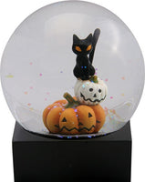 4.25 Inch Black Cat Sitting on White and Orange Pumpkins Water Globe
