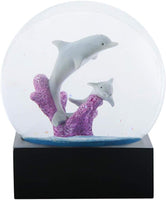 YTC 4.5 Inch Adult Dolphin and Baby Dolphin on Coral in Water Globe