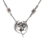 PTC Jewel Studded Circle Winged Dragon Metal Pendant with Chain Necklace