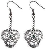 Celtic Knotwork with Green Crystal Pewter Earrings Jewelry- Mystica Collection