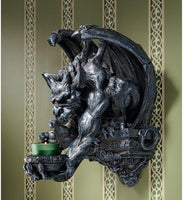 13" Dark Winged Dragon Gargoyle Statue Sculpture Wall Sconce Candle Holder