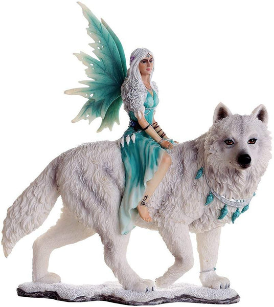 Pacific Giftware Decorative Companion Fairy Aneira with White Wolf Collectible Decorative Statue 8H