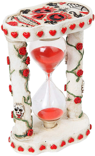 6.13 Inch Day of The Dead Roses Sand Timer Hourglass Statue Figurine
