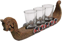 Pacific Giftware Ancient Nordic Viking Longship Vessel 3pc Shotglass Holder Viking Decor 11.5 Inches