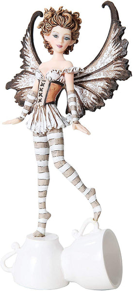 7.25 Inch Espresso Winged Fairy Standing on Cups Statue Figurine