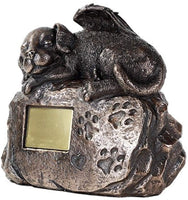 Pet Memorial Angel Dog Cremation Urn Bronze Finish Bottom Load 45 Cubic Inch