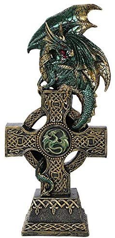 Pacific Giftware Green Celtic Dragon with LED Light On Celtic Knotwork Cross Stand