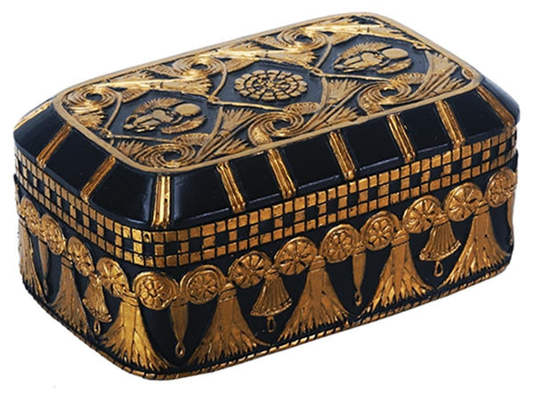 Egyptian Themed Winged Scarab Amulet Lotus Black and Gold Jewelry Box