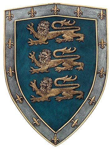 Medieval Times Three Lions Royal Coat of Arms Shield Wall Sculpture Decor