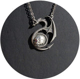 Masada Jewelry, Pewter Dragon with Man Skull Pendant Necklace