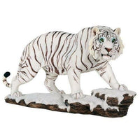 White Siberian Tigers Trotting On Snowcap Rocks Wildlife 11 Inch Collectible Fig