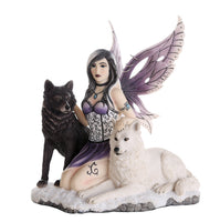 Pacific Giftware Companion Fairy Ebondy and Ivory Wolves Fairy Collectible Decorative Statue 11H