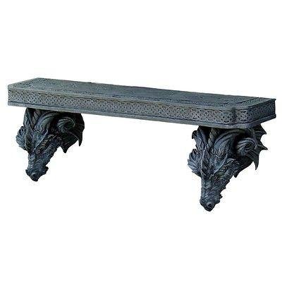 Medieval Fantasy Double Sentinel Dragons Sculptural Wall Floating Shelf 38 Inch
