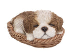 Pacific Giftware Shih Tzu Puppy in Wicker Basket Pet Pals Collectible Dog Figurine 6.5 Inches L