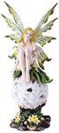 Spring Flower Fairie Sitting on Changing Color Led Orb Meadow Green Fairy Statue