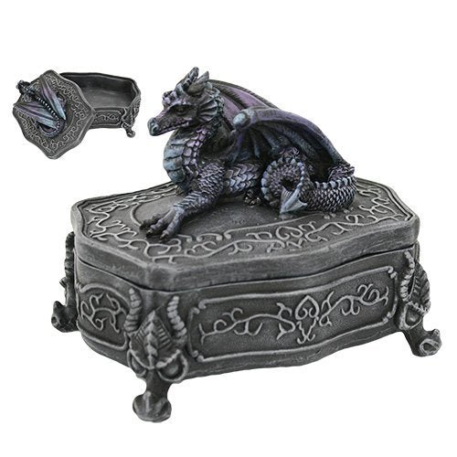 Dark Dragon Jewelry Box In Faux Stone Finish Made of Polyresin