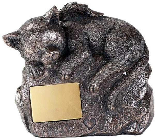 Pet Memorial Angel Cat Sleeping Cremation Urn Bronze Finish Bottom Load 30...