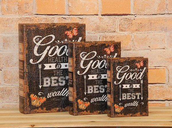 Pacific Giftware Good Health is the Best Health Decorative Book Boxes Diversion Safe Set of 3