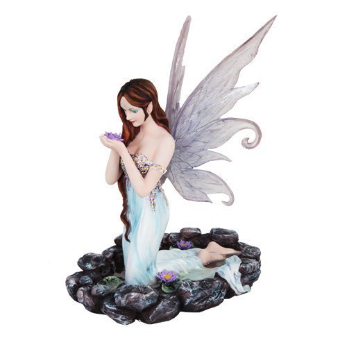 Blue Water Princess Fairy Kneeling in Pond Mystical Statue Figurine