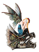 10.25 Inch Steampunk Mechanical Fairy Sitting on Skull Statue Figurine