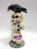 Raven Sitting on Top of LED Lighted Skulls Halloween Decor Collectible Figurine