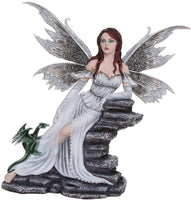 Pacific Giftware Large Fantasy Fairy with White Dragon Figurine Fairyland Legends Decorative Statue 15 Inch H