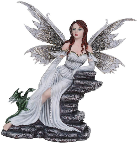 Pacific Giftware Large Fantasy Fairy with White Dragon Figurine Fairyland Legends Decorative Statue 15 Inch H