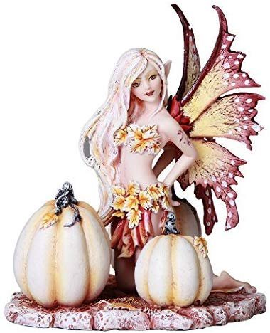 Autumn White Pumpkin Fairy Fall Decorative Statue by Artist Amy Brown Tabletop Decorative Accent