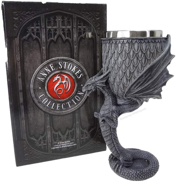 Open Winged Gargoyle Dragon Resin Figurine Goblet Drinkware with Removable Stainless Stain Inner by Anne Stokes -The Age of Dragons