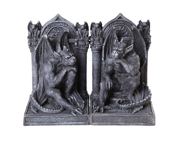 Pacific Giftware Gothic Thinker Gargoyle Sculpture Stone Finish Book Ends Set 6.75 Inches Tall