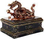 Oriental Fengshui Bronze Dragon Holding Orb Trinket Box