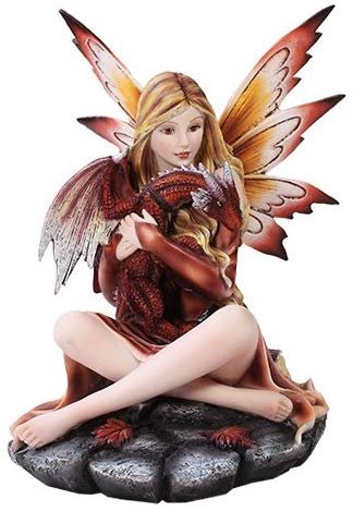 Red Forest Fairy Dragon Statue Polyresin Figurine Home Decor