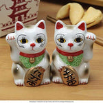 Golden Cats Maneki Neko Ceramic Salt and Pepper Shaker Set Kitchen Decor