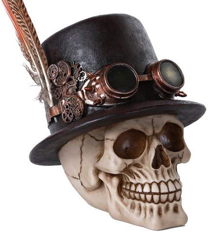 Pacific Giftware Steampunk Feathered Top Hat Skull with Steampunk Goggles Collectible Figurine Skull Decor