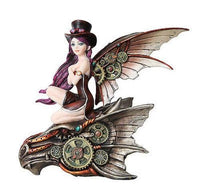 Elegant Steampunk Fairy Mechanical Dragon Head Statue Top Hat Figurine Gears