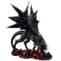 Large Fiery Dark Dragon Protecting Lava Cave Collectible Figurine 16.5 Inch
