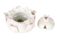 Pacific Giftware Meditation Auspicious Lotus Shape Porcelain Stick or Cone Lidded Incense Burner Holder Infuser