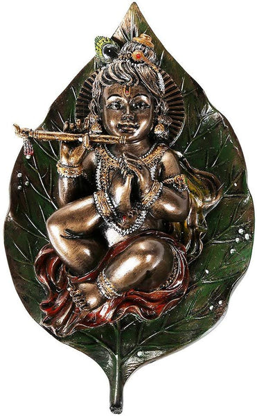 Pacific Giftware Lord Krishna as Baby Laying On Peepal Banyan Leaf Sucking His Right Toe Collectible Figurine (Faux Bronze)