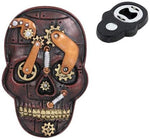 Bronzed Steampunk Skull Magnet Bottle Opener Figurine Made of Polyresin